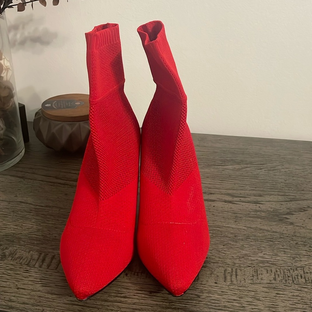 Ninety Union Red boots with stretch material size 11 but fits like 10 1/2